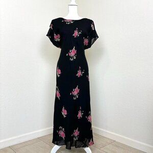 Vintage 90s black short sleeve layered maxi dress